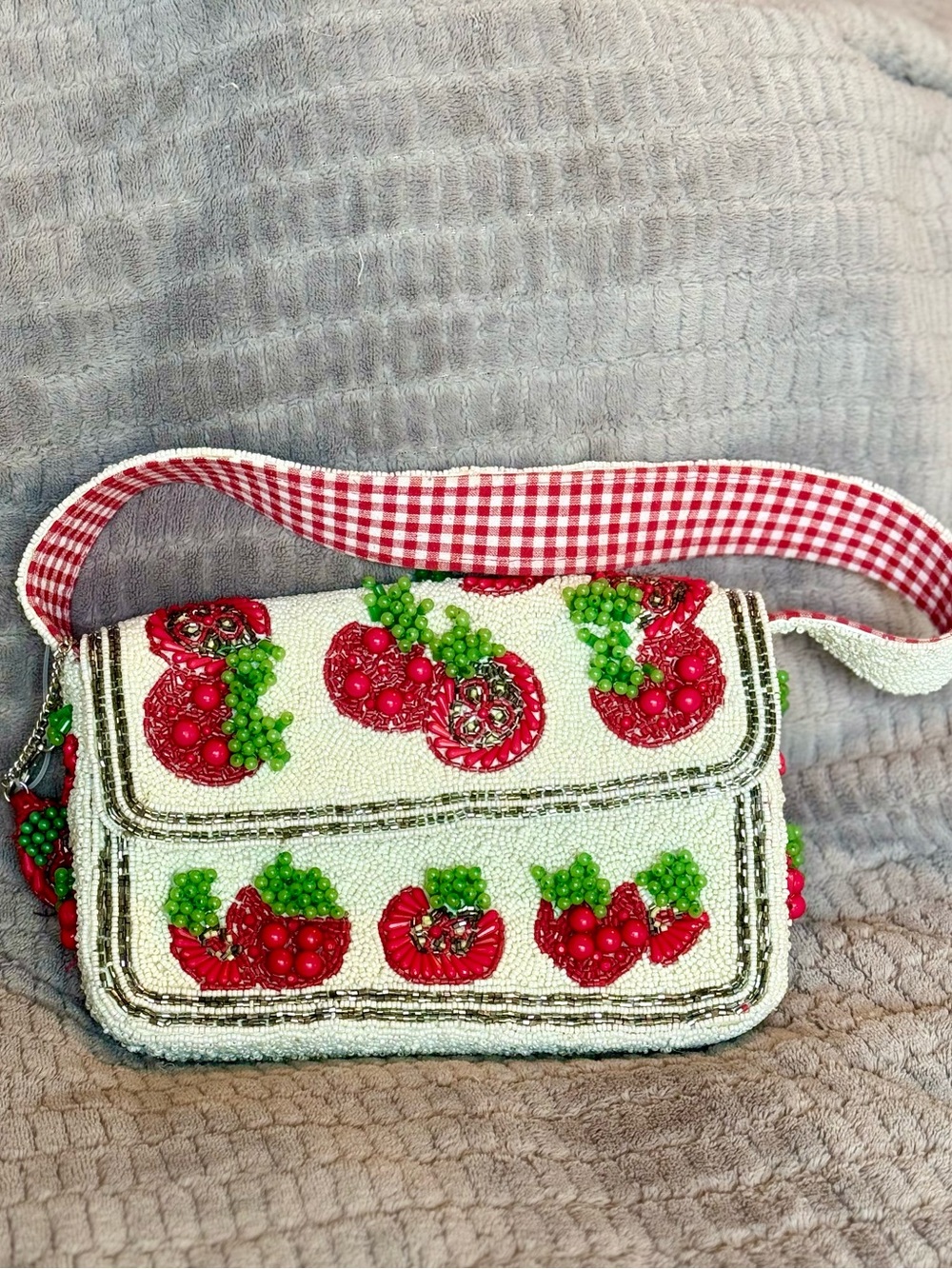 Viral Beaded tomato Crossbody Bag - White & Red